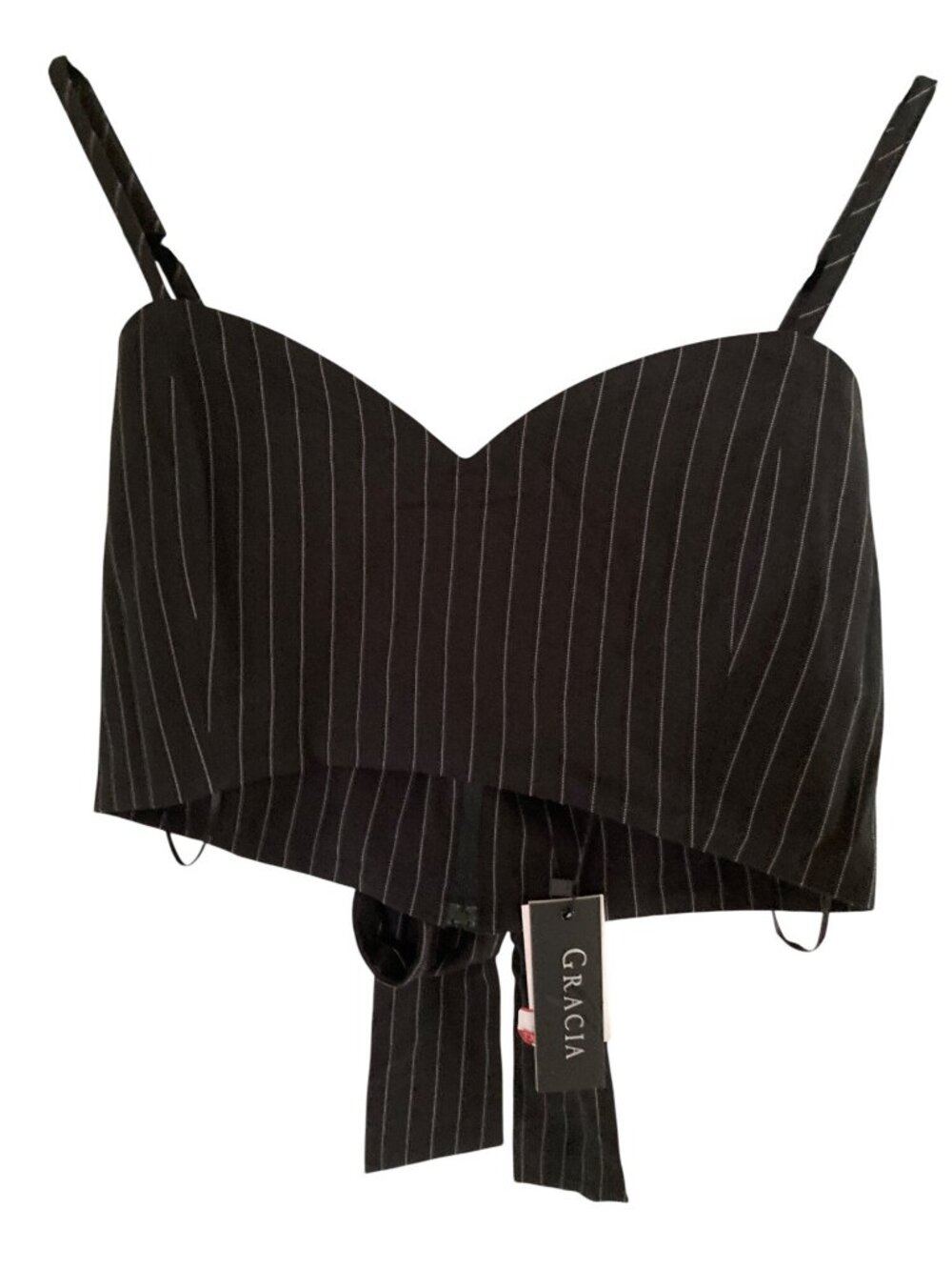 Garcia Black and White Pinstripe Bra Top Tie in Rear Zip NWT